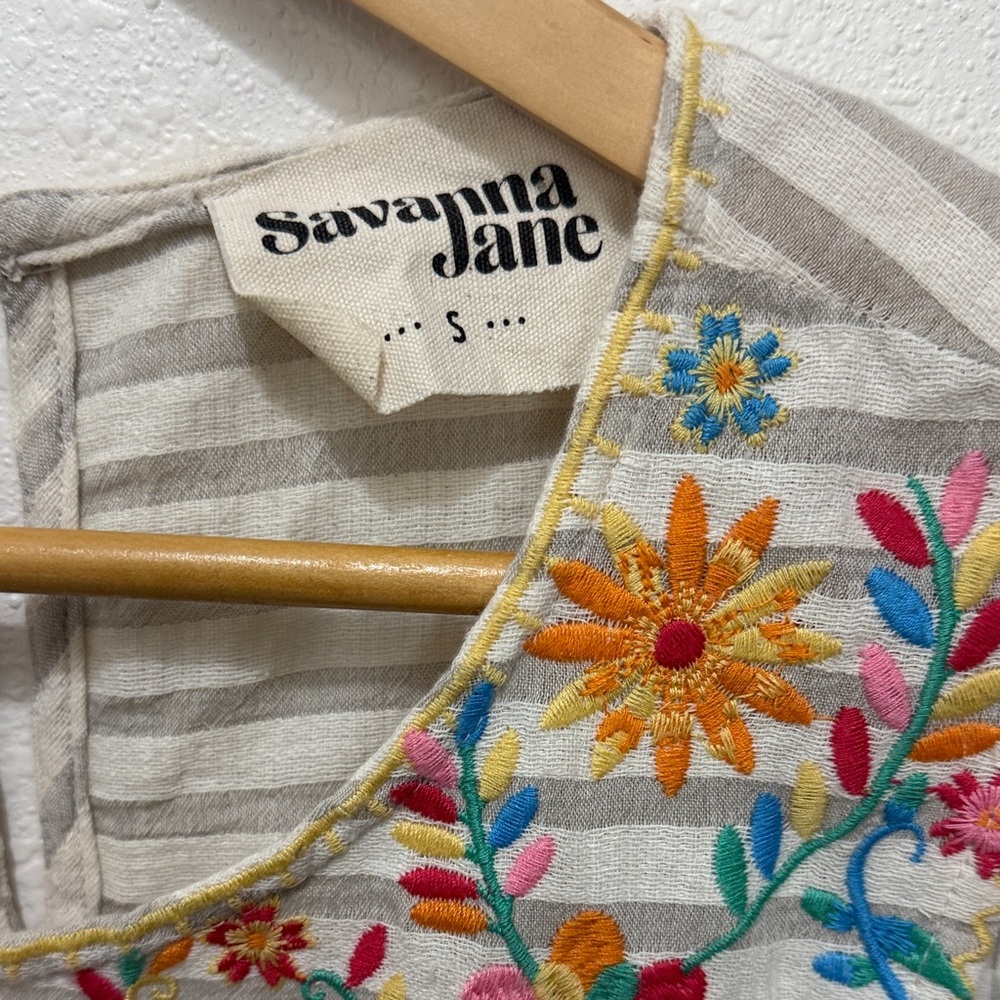 Savanna Jane Multicolor Embroidered Striped Blouse, Size S - Picture 2 of 3